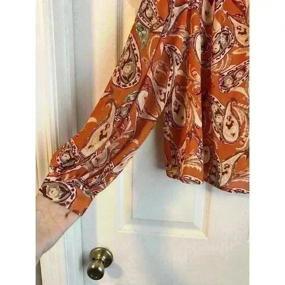 Flying Tomato Anthropology Long Sleeve Boho Top Orange Paisley Size Medium - Picture 2 of 6